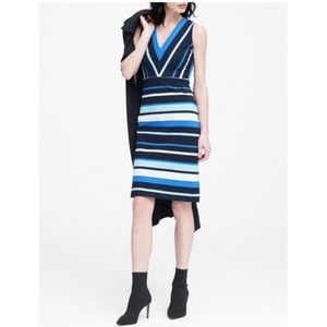 Banana Republic Ponte V Neck Striped Sheath Dress